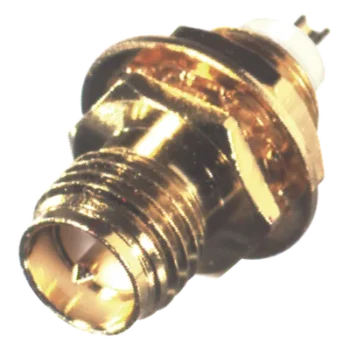 Conector SMA Hembra Inverso / Montaje Frontal Panel / D-Plano / Soldable / Bronce Oro / Teflón