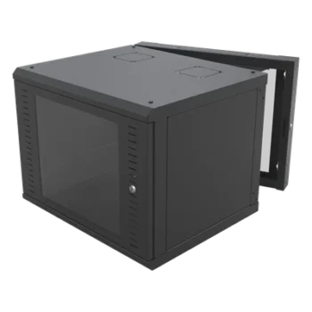 Gabinete de Pared Abatible / Rack 19" 12U / Carga 50 kg / Cristal Templado / Giro 180° / Acero Negro