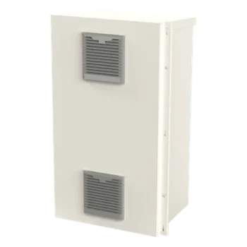 Gabinete Acero Galv. para 2 Baterías PL110D12 (400 x 730 x 300mm). Puerta Ventilada. Acc. para piso o poste No incluidos.