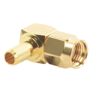 Conector SMA Macho Inverso / Ángulo Recto / Anillo Plegable / Cables RG-58/U y RG-142/U / Cuerpo Bronce Oro / Aislante Teflón