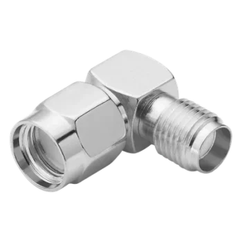 Adaptador en Ángulo Recto de Conector SMA Macho Inverso a SMA Hembra, Níquel/ Oro/ Teflón.