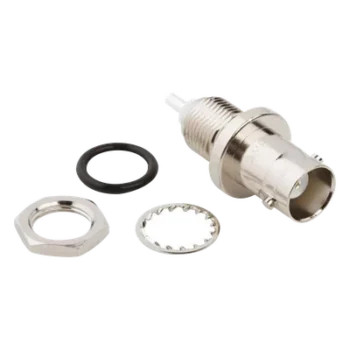 Conector BNC Hembra para Chasis en Doble D Plano, 4 GHz, Amphenol UG-657/U, Níquel/ Plata/ Teflón.