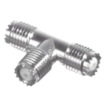 Adaptador RF en T / Triple Mini-UHF Hembra / Cuerpo Níquel / Contactos Plata / Dieléctrico Teflón
