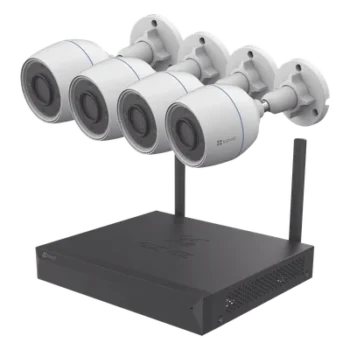 Kit de Videovigilancia Wi-Fi / 4 Cámaras Bala 3 Megapixel / NVR 4 Canales / PoE+ 4 Puertos 1 Gbps / IP67 / Visión Nocturna a Color