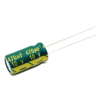Capacitor Electrolítico de Aluminio / 470 µF / 10 VDC / 105 °C / Radial 6.3 x 11 mm / Corriente de Rizado 300 mA @10kHz