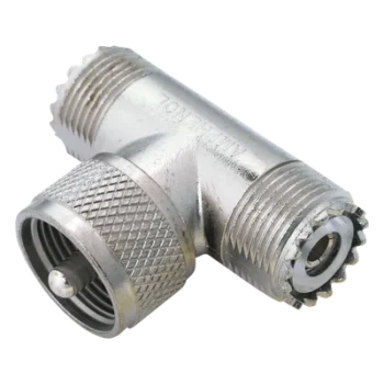 Adaptador en "T" AMPHENOL, de UHF Macho (PL-259) a Doble UHF Hembra (SO-239) para WP-629, WP-639, WP-641.