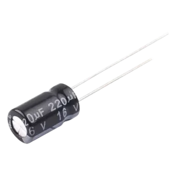 Capacitor Electrolítico en Aluminio, Radial de 220 µFd, 16 Vcc, 105 °C, 6.3 x 11 mm.