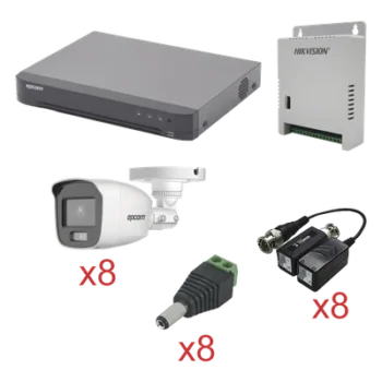 Kit TurboHD con Audio / DVR 8 Canales / 8 Cámaras Bala Exterior / 1080p / Luz Blanca 20 m (65.6 ft) / Audio Coaxitron / Fuente Seleccionable