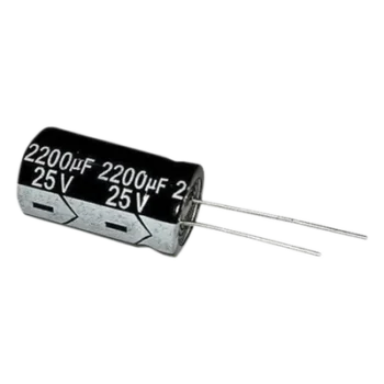 Capacitor Electrolítico en Aluminio, Radial de 2200 µFd, 25 Vcc, 105 °C, 13 x 25 mm.