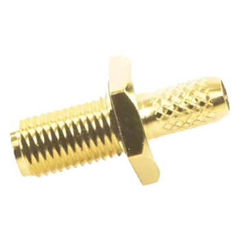 Conector SMA Hembra Inverso de Chasis en D Plano, Anillo Plegable para Cable RG-142/U, Oro/ Oro/ Teflón.