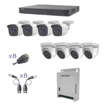 Kit TurboHD / DVR 8 Canales / 8 Cámaras 1080p / Bala y Eyeball / IR 20 m (65.6 ft) / Fuente Regulada 12V-15V / Transceptores UTP