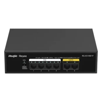 Switch PoE+ / 6 Puertos 10/100 Mbps / 54W PoE Total / No Administrable / Sin Ventilador