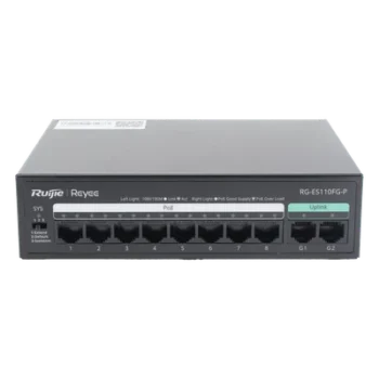 Switch PoE+ No Administrable / 8 Puertos PoE+ 10/100 / 2 Uplinks Gigabit / 110 W / Sin Ventilador / Protección 4 kV