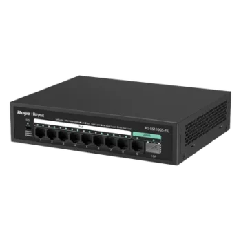 Switch PoE+ / 8 Puertos Gigabit / 2 Uplink GE+SFP / 120W / Sin Ventilador / 20 Gbps / 4 kV