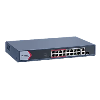 Switch PoE+ Monitoreable / 16 Puertos 10/100 Mbps PoE+ / 2 Puertos Gigabit Uplink / 1 Puerto SFP / Alcance Extendido 300 m (984 pies) / 130 W