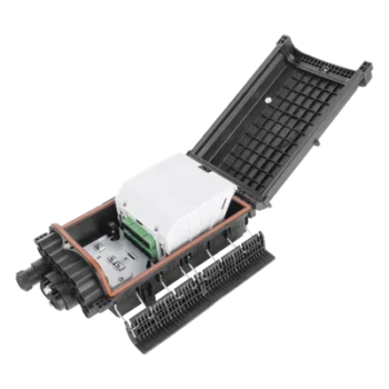 Caja de Distribución de Fibra Óptica / 48 Empalmes / 16 Acopladores SC/APC / IP68 / Enterrado Directo / 3 Entradas / 16 Salidas