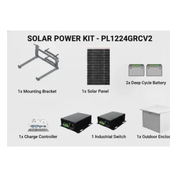 Kit Solar PoE / 225 W / 12 Vcc / 120 Ah / 60 h Autonomía / 802.3af/at / PoE Pasivo 24 Vcc / 738 ft² Cobertura
