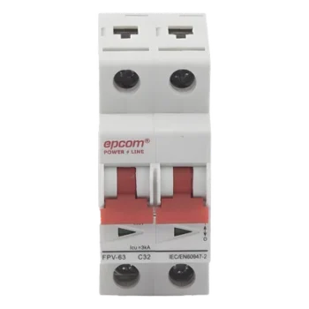 Interruptor Termomagnético DC / 2 Polos / 32 A / 800 Vcc / Curva C / 6 kA / Montaje Riel DIN
