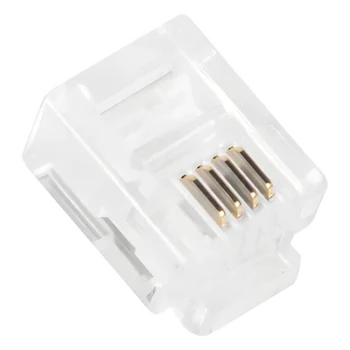 Plug Modular RJ11 / 4 Contactos / Chapado Oro 50 Micras / Paquete 100 Piezas