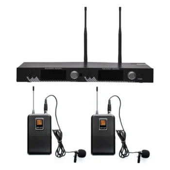 Kit de Micrófonía Inalámbrica UHF / 2 Micrófonos Lavalier / 200 Canales / Alcance 100 m (328 ft) / 15 Horas de Batería / Pantalla LCD