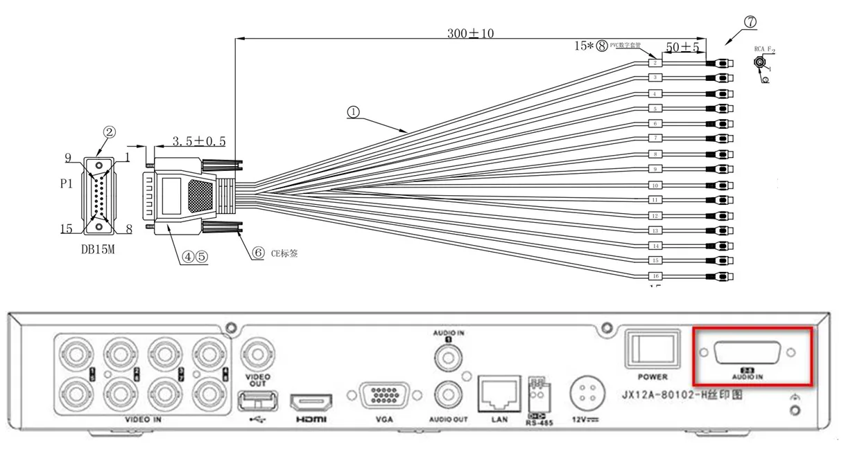 Diagrama de adaptador para 16 entradas de audio