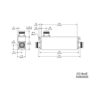 Acoplador direccional / 15dB / 617-5925MHz / 300W promedio / -161dBc PIM / 4.3-10 / IP67 / 1kW pico