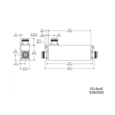 Acoplador Direccional / 20 dB / 617-5925 MHz / 300 W Promedio / -161 dBc PIM / 4.3-10 IP67 / 0.3 dB Pérdida Inserción