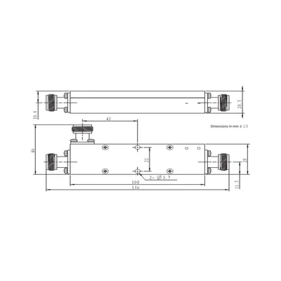 Acoplador direccional / 30dB / 694-2700 MHz / 50W / Conector N hembra / Diseño microstrip