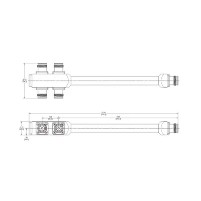 Divisor reactivo de 4 vías / 575-5925 MHz / 300W media 1kW pico / PIM -161 dBc / IP67 / Conectores 4.3-10-F