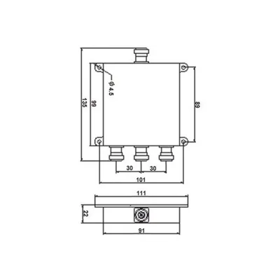Divisor de potencia Wilkinson / 3 vías / 694-2700 MHz / 50W / PIM -154 dBc / Conectores 4.3-10