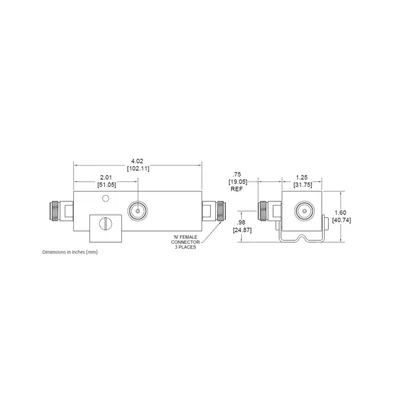 Separador de RF / 20dB (100:1) / 350-5930MHz / 500W RMS / PIM -161dBc / Tipo N / IP67