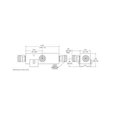 Separador RF / 6 dB Tap 4:1 / 350-5930 MHz / 500 W Promedio / PIM -161 dBc / Conectores 4.3-10 Hembra / IP67 / 380 g