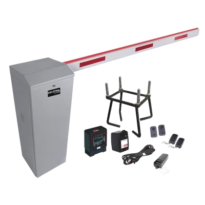 Kit COMPLETO Barrera Derecha XB / Brazo de 5 Metros con Iluminacion LED Rojo-Verde / Incluye Sensor de masa, Transformador, Lazo, Ancla, Fotoceldas 2 Controles Inalámbricos
