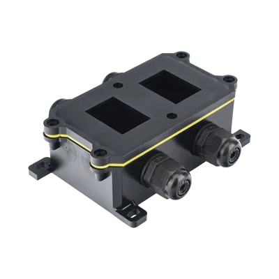 Caja de Montaje Superficial / 2 Espacios para Interruptores / IP65 / 4 Puertos PG9 / ABS/PA66 Retardante a la Flama / 104 x 119 x 40 mm