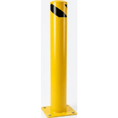Bolardo Fijo de Acero / Diámetro 114 mm / Altura 910 mm (2.99 ft) / Grosor de Pared 2 mm / Base Soldada 150 x 150 mm / Pintura en Polvo