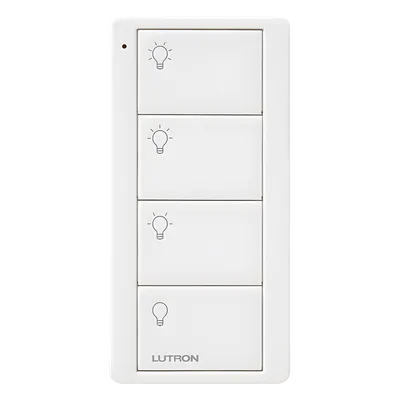 Control inalámbrico Pico / 4 botones (3 escenas + apagado) / RF 431-437 MHz Clear Connect / Alcance 9 m (18 m línea de vista) / CR2032 10 años / Blanco