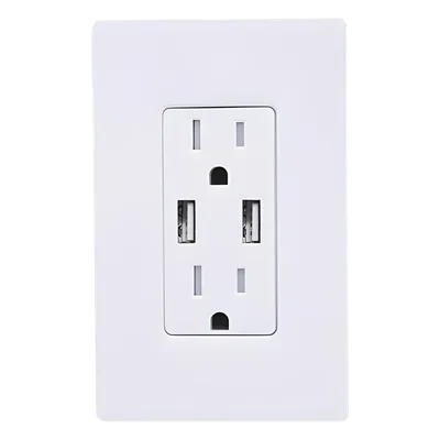 Tomacorriente USB / 15 A 125 V~ / 2 puertos USB-A 5 V 3.8 A / a prueba de manipulación / placa de vidrio blanco incluida / New Architectural
