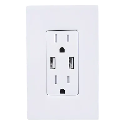 Tomacorriente dúplex con USB / 15 A 125 V 60 Hz / 2 puertos USB-A 2.0, 3.8 A a 5 V / resistente a manipulaciones / estilo Designer (Claro)