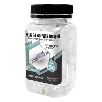 Bote de Plugs Pass Through RJ45 / Cat5e Blindado / Chapado Oro 30 Micras / 24AWG / 100 Piezas