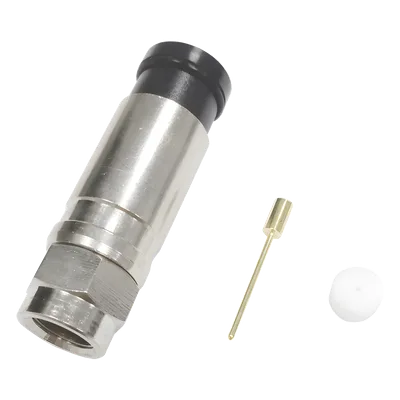 Conector F Macho / Compresión Axial / Cable Coaxial RG-11 / 75 Ohm / Bronce Niquelado