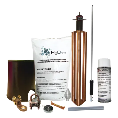 Kit de Protección Contra Tormentas Eléctricas / 80 m (262.5 ft) de Diámetro de Protección / Mástil 1.2 m (3.9 ft) / Electrodo 100 A / Mejorador de Suelo 11 kg / Sistema Externo e Interno