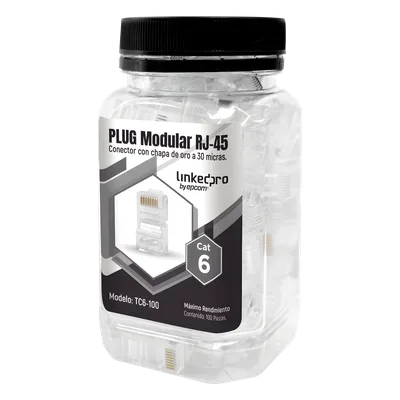 Plug Modular RJ45 / Cat6 / Sin Blindaje / 23AWG / Chapado Oro 30 Micras / 100 Piezas