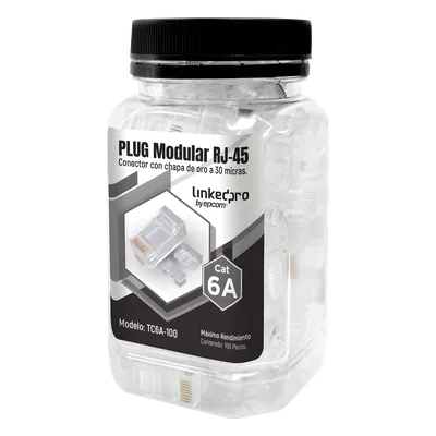 Plug RJ45 / Cat6A / 100 piezas / Chapado oro 30 micras / 10GBASE-T / TIA-568B.2
