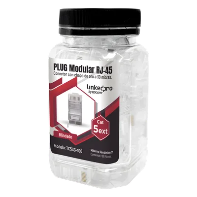 Plug Modular RJ45 Cat5e Blindado / 100 Piezas / Chapado Oro 30μ / Pin Tierra / 24AWG