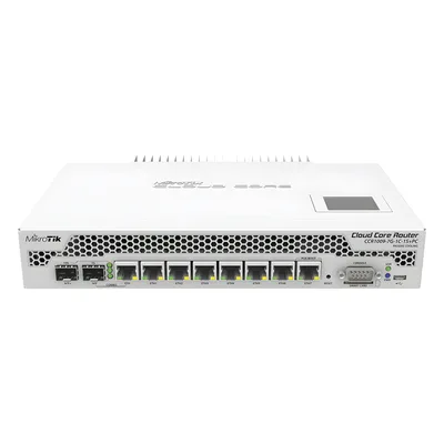 Cloud Core Router, CPU 9 Núcleos,7 Puertos Gigabit, 1 Combo TP/SFP, 1 puerto SFP+, 2 GB memoria y enfriamiento pasivo
