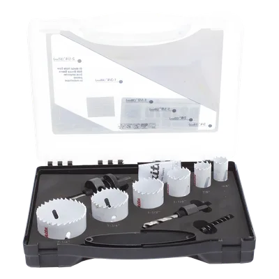 Kit de Broca Sierra / 6 Piezas Bi-Metal / Diámetro Máximo 2-1/4 in / Dientes Paso Variable / 2 Adaptadores / Resorte de Expulsión