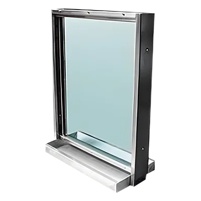 Ventana blindada / Nivel V balístico / Cristal 51mm / 80x60cm / Charola pasa documentos / Acero inoxidable / Paso de voz