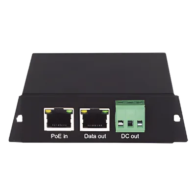 Splitter PoE / 1 Puerto PoE Entrada / 1 Puerto Salida Datos / Salida 12 Vcc 2A / Protección ESD 8 kV / Compacto