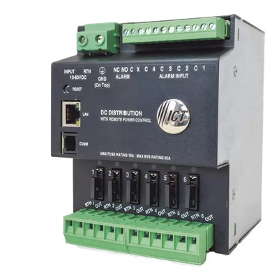 Unidad de Distribución de Energía DC / 6 Salidas / 60 A Total / Control Ethernet TCP-IP / SNMPv3 / Montaje Riel DIN