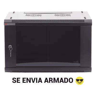 Gabinete de Pared / 6UR / 450mm (1.48 ft) Profundidad / Cristal Templado / 60kg Carga / Acero Negro